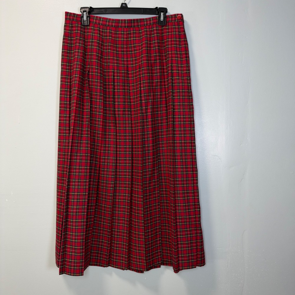 Vintage Susan Bristol Red Plaid Pleated Maxi Skirt Size 16 Academic Made in USA